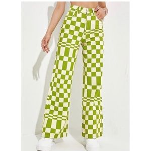 Green checkered jeans